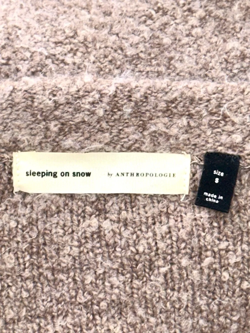 Anthropologie Sleeping on Snow Oversized Fuzzy Knit Sweater Brown Cozy Soft S